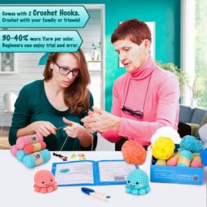 Crochetta Crochet Kit for Beginners, Amigurumi Crocheting Animals Kits w Step-by-Step Video Tutorials, Knitting Starter Pack for Adults and Kids, Jumbo 2 Octopus Familly (40%+ Yarn Content)