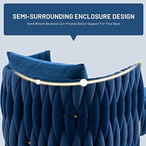 NIOIIKIT Modern Velvet Accent Chair with Storage Ottoman, Upholstered Hand Woven Lounge Chair with Pillow, Luxury Armchair, Vanity Chair for Living Room, Bedroom, Office (Navy)