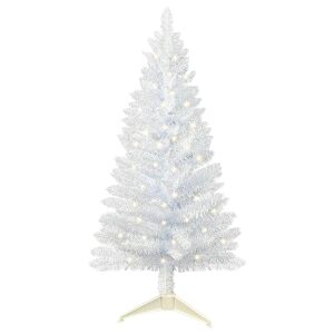 4ft lighted artificial white christmas tree, not pre-lit white tinsel pine trees with lights, ideal for ideal for home, office, and xmas party décor - includes stand