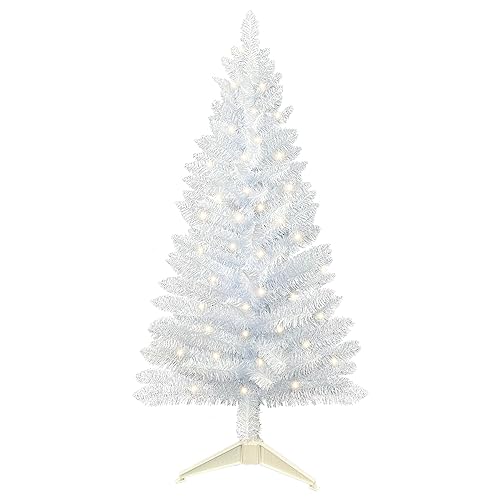 4ft Lighted Artificial White Christmas Tree, Not Pre-lit White Tinsel Pine Trees with Lights, Ideal for Ideal for Home, Office, and Xmas Party Décor - Includes Stand