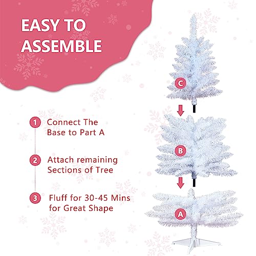 4ft Lighted Artificial White Christmas Tree, Not Pre-lit White Tinsel Pine Trees with Lights, Ideal for Ideal for Home, Office, and Xmas Party Décor - Includes Stand