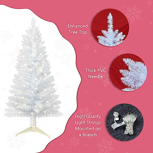 4ft Lighted Artificial White Christmas Tree, Not Pre-lit White Tinsel Pine Trees with Lights, Ideal for Ideal for Home, Office, and Xmas Party Décor - Includes Stand