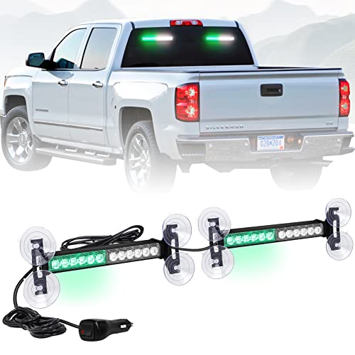 AINBIN 2x 10.7 inch Emergency Strobe Lights 24 LED Green White Warning Flashing Safety Dash Side Window Front/Rear windshield Lights Grill Surface Mount for Volunteer Firefighter Vehicles POV Trucks