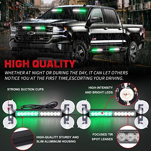 AINBIN 2x 10.7 inch Emergency Strobe Lights 24 LED Green White Warning Flashing Safety Dash Side Window Front/Rear windshield Lights Grill Surface Mount for Volunteer Firefighter Vehicles POV Trucks