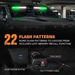 XRIDONSEN Emergency Dash Strobe Lights 144 LED Green White Warning Hazard Safety 2x 14.5 inch Front/Rear Interior Windshield Lights w/Suction Cups Deck Split Mount for Firefighter Vehicles Trucks