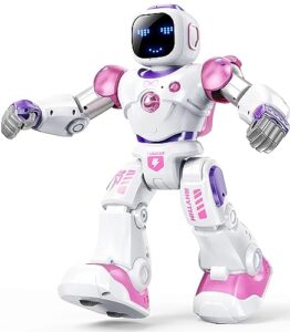 ruko 1088 smart robot toys for kids, large stem programmable interactive rc robot with voice control, app control, gifts for boys & girls age 4 5 6 7 8 9, pink