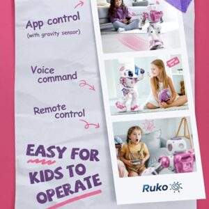 Ruko 1088 Smart Robot Toys for Kids, Large STEM Programmable Interactive RC Robot with Voice Control, App Control, Gifts for Boys & Girls Age 4 5 6 7 8 9, Pink