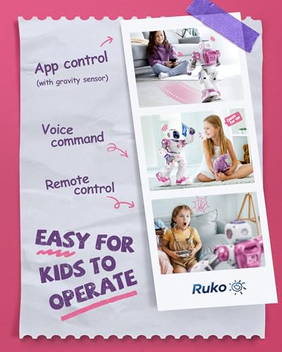 Ruko 1088 Smart Robot Toys for Kids, Large STEM Programmable Interactive RC Robot with Voice Control, App Control, Gifts for Boys & Girls Age 4 5 6 7 8 9, Pink