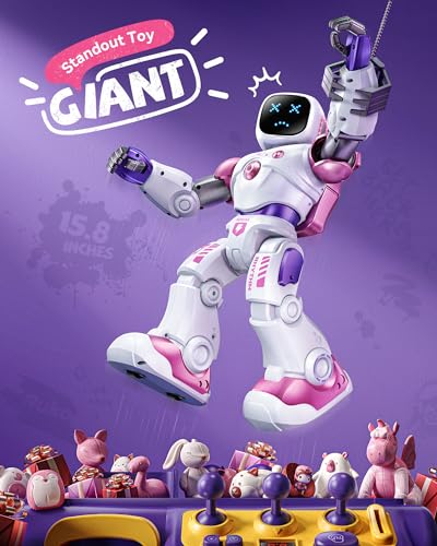 Ruko 1088 Smart Robot Toys for Kids, Large STEM Programmable Interactive RC Robot with Voice Control, App Control, Gifts for Boys & Girls Age 4 5 6 7 8 9, Pink