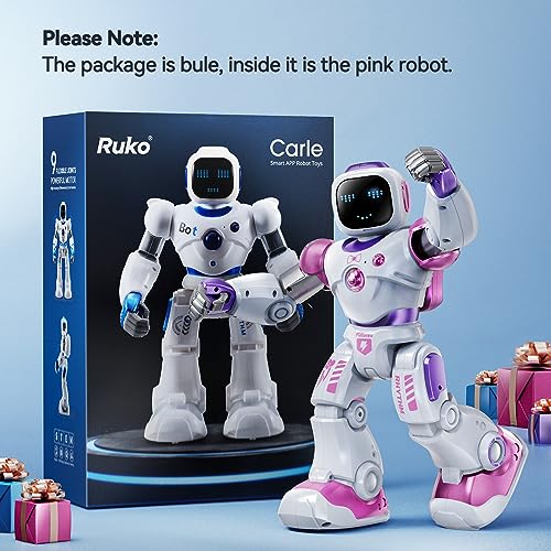 Ruko 1088 Smart Robot Toys for Kids, Large STEM Programmable Interactive RC Robot with Voice Control, App Control, Gifts for Boys & Girls Age 4 5 6 7 8 9, Pink