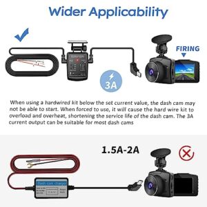 Dash Cam Hardwire Kit USB C Microwave Radar Sensing Dashcam Hardwiring Kit 12V-24V to 5V/3A Dash Camera Adapter Hardwire Charger Cable 11.5ft (Type C USB)