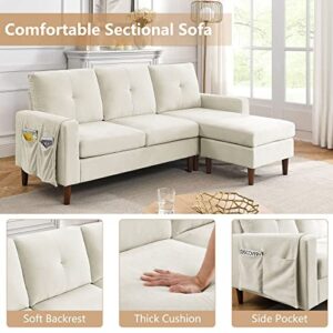 Tmsan Convertible Sectional Sofa, L Shaped Couch Bed with Movable Ottoman, Reversible 3 Seater Sleeper for Living Room, Small Space, Beige