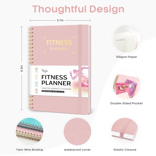 Fitness Workout Journal for Women & Men, A5(5.5" x 8.2") Workout Log Book Planner for Tracking, Progress, and Achieving Your Wellness Goals-Pink