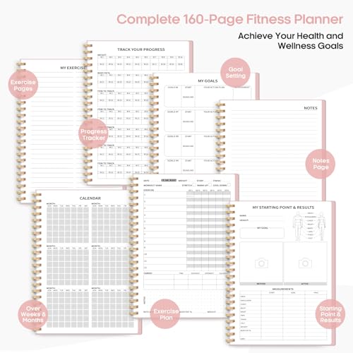 Fitness Workout Journal for Women & Men, A5(5.5" x 8.2") Workout Log Book Planner for Tracking, Progress, and Achieving Your Wellness Goals-Pink