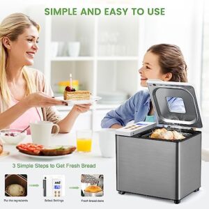 KEEPEEZ Bread Machine Dual-Heaters, 19-in-1 Horizontal Bread Maker, Gluten Free, Sourdough, Pizza Dough, Jam, Stir-Fry Setting, Stainless Steel, 3 Crust Colors, Nonstick Pan, Auto Keep Warm, Recipes