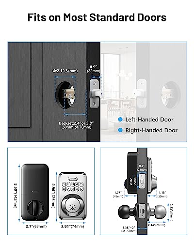 Keyless Entry Door Lock with 2 Knobs, Zowill DK01K Keypad Door Lock with Handle, Front Door Lock Set, Auto Lock, One-Touch Lock, One Time Code, IP54 Waterproof, Easy Installation - Satin Nickel