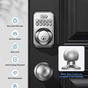 Keyless Entry Door Lock with 2 Knobs, Zowill DK01K Keypad Door Lock with Handle, Front Door Lock Set, Auto Lock, One-Touch Lock, One Time Code, IP54 Waterproof, Easy Installation - Satin Nickel