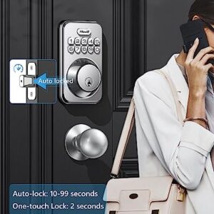 Keyless Entry Door Lock with 2 Knobs, Zowill DK01K Keypad Door Lock with Handle, Front Door Lock Set, Auto Lock, One-Touch Lock, One Time Code, IP54 Waterproof, Easy Installation - Satin Nickel