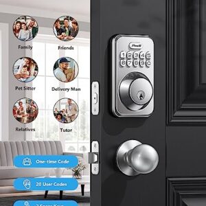 Keyless Entry Door Lock with 2 Knobs, Zowill DK01K Keypad Door Lock with Handle, Front Door Lock Set, Auto Lock, One-Touch Lock, One Time Code, IP54 Waterproof, Easy Installation - Satin Nickel
