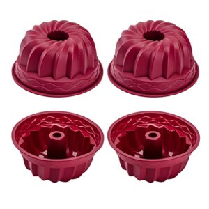 nalchois 4 inch silicone mini bundt cake pan set of 4, nonstick bpa free silicone cake molds for baking, oven dishwasher safe fluted tube baking pan for pumpkin cake, jelly, brownies, bread, pudding