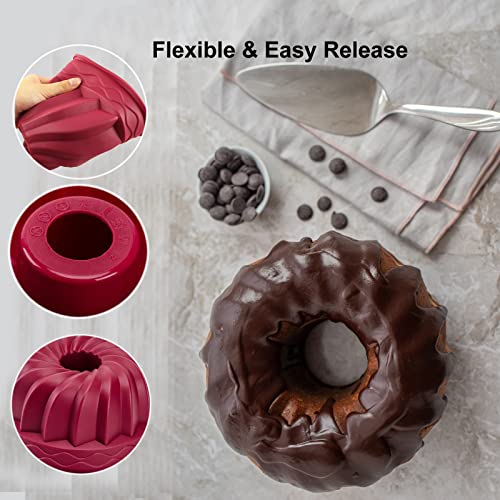 Nalchois 4 Inch Silicone Mini Bundt Cake Pan Set of 4, Nonstick BPA Free Silicone Cake Molds for Baking, Oven Dishwasher Safe Fluted Tube Baking Pan for Pumpkin Cake, Jelly, Brownies, Bread, Pudding