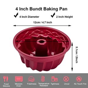 Nalchois 4 Inch Silicone Mini Bundt Cake Pan Set of 4, Nonstick BPA Free Silicone Cake Molds for Baking, Oven Dishwasher Safe Fluted Tube Baking Pan for Pumpkin Cake, Jelly, Brownies, Bread, Pudding