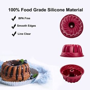 Nalchois 4 Inch Silicone Mini Bundt Cake Pan Set of 4, Nonstick BPA Free Silicone Cake Molds for Baking, Oven Dishwasher Safe Fluted Tube Baking Pan for Pumpkin Cake, Jelly, Brownies, Bread, Pudding