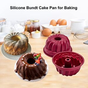 Nalchois 4 Inch Silicone Mini Bundt Cake Pan Set of 4, Nonstick BPA Free Silicone Cake Molds for Baking, Oven Dishwasher Safe Fluted Tube Baking Pan for Pumpkin Cake, Jelly, Brownies, Bread, Pudding