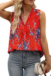 midosoo summer tank tops for women elegant chiffon sleeveless shirts fold pleated blouses floral red medium