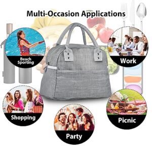 Lunch Bag for Women Men Insulated Reusable Lunch Box Tote Bag, Leakproof Cooler Cute Lunch Box Handbags for Office Work, Home, Picnic Beach or Travel - Grey