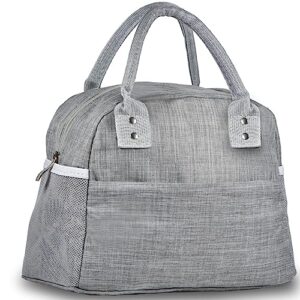 lunch bag for women men insulated reusable lunch box tote bag, leakproof cooler cute lunch box handbags for office work, home, picnic beach or travel - grey
