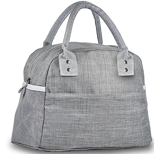 Lunch Bag for Women Men Insulated Reusable Lunch Box Tote Bag, Leakproof Cooler Cute Lunch Box Handbags for Office Work, Home, Picnic Beach or Travel - Grey