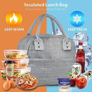 Lunch Bag for Women Men Insulated Reusable Lunch Box Tote Bag, Leakproof Cooler Cute Lunch Box Handbags for Office Work, Home, Picnic Beach or Travel - Grey