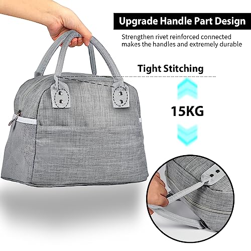 Lunch Bag for Women Men Insulated Reusable Lunch Box Tote Bag, Leakproof Cooler Cute Lunch Box Handbags for Office Work, Home, Picnic Beach or Travel - Grey