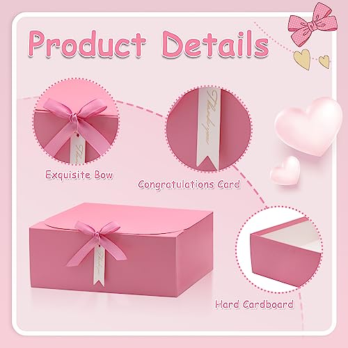 12Sets Gift Boxes with Lids,10x8x4inch Large White Paper Present Box,Bridesmaid Proposal Box with Ribbon Thank You Card,for Wedding Anniversaries Birthdays Baby Shower Christmas Thanksgiving (Pink)