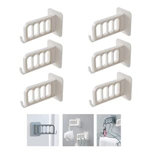 foldable hanger no hole punching, small folding clothes hanger storage utility coat hooks rack organizer for walls, 4 holes wall mounted clothes drying rack hanger for hanging clothes (beige 6pcs)