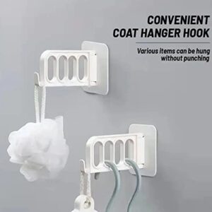 Foldable Hanger No Hole Punching, Small Folding Clothes Hanger Storage Utility Coat Hooks Rack Organizer for Walls, 4 Holes Wall Mounted Clothes Drying Rack Hanger for Hanging Clothes (Beige 6PCS)