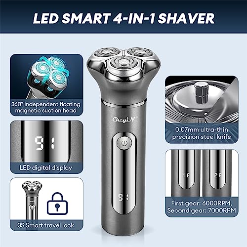 CkeyiN Man’s Electric Shaver, Rechargeable Cordless Foil Shaver Razor with Replaceable Foil Head, Multifuctional Wet & Dry Foil Shaver (Grey)