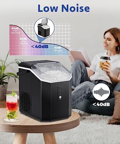 Joy Pebble Ice Maker Countertop, 10,000pcs/33lbs/Day Pebble Ice, Portable Nugget Ice Maker Machine with Handle, Self-Cleaning, Ice Scoop and Basket, Handheld Ice Maker for Kitchen/Home/Office/Party