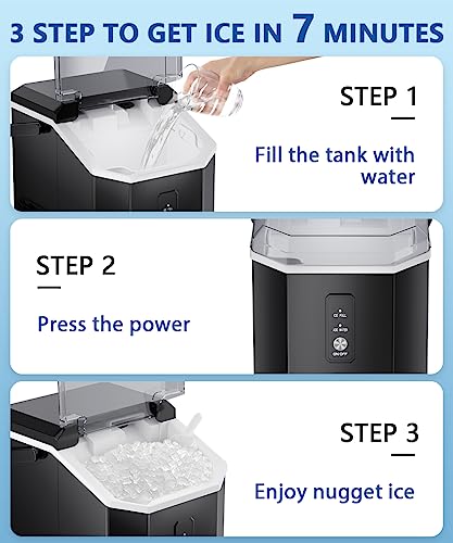 Joy Pebble Ice Maker Countertop, 10,000pcs/33lbs/Day Pebble Ice, Portable Nugget Ice Maker Machine with Handle, Self-Cleaning, Ice Scoop and Basket, Handheld Ice Maker for Kitchen/Home/Office/Party