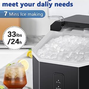 Joy Pebble Ice Maker Countertop, 10,000pcs/33lbs/Day Pebble Ice, Portable Nugget Ice Maker Machine with Handle, Self-Cleaning, Ice Scoop and Basket, Handheld Ice Maker for Kitchen/Home/Office/Party