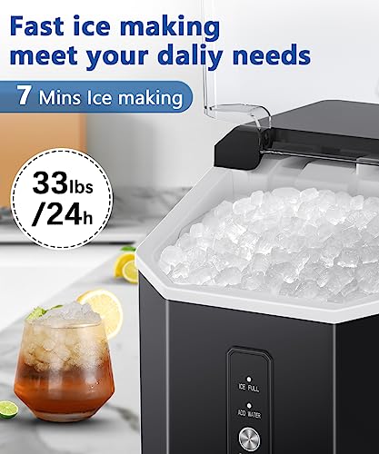 Joy Pebble Ice Maker Countertop, 10,000pcs/33lbs/Day Pebble Ice, Portable Nugget Ice Maker Machine with Handle, Self-Cleaning, Ice Scoop and Basket, Handheld Ice Maker for Kitchen/Home/Office/Party