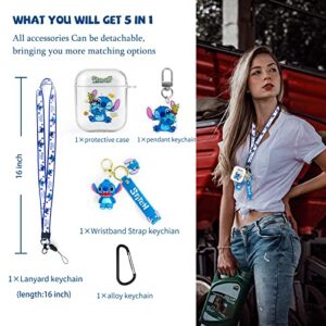 Cute Stith for AirPods 2/1 Case with Lanyard Keychain, Cartoon Funny Anime for Air pod Cover, Clear Shockproof Soft Silicone Protective Skin for Boys Girls Womens