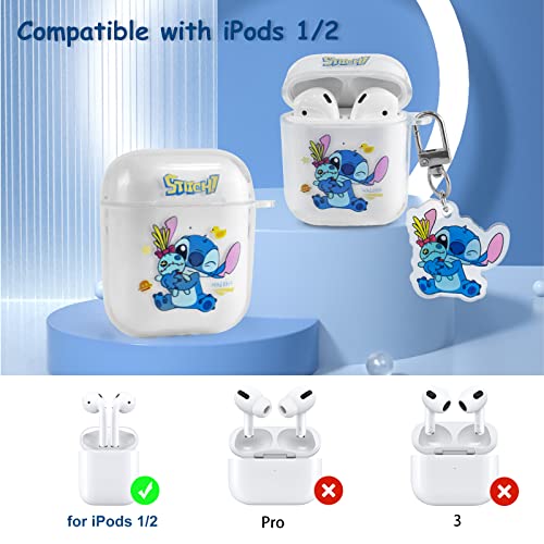 Cute Stith for AirPods 2/1 Case with Lanyard Keychain, Cartoon Funny Anime for Air pod Cover, Clear Shockproof Soft Silicone Protective Skin for Boys Girls Womens