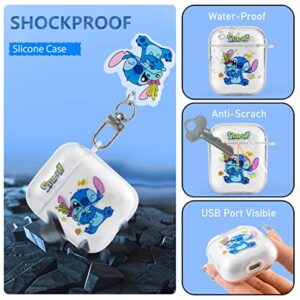 Cute Stith for AirPods 2/1 Case with Lanyard Keychain, Cartoon Funny Anime for Air pod Cover, Clear Shockproof Soft Silicone Protective Skin for Boys Girls Womens