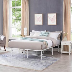 naomi home white full size bed frame with no box spring needed - sturdy metal platform bedframe for supportive sleep
