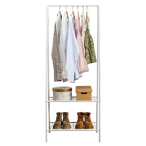 Metal Clothing Rack Retail 63in Industrial Clothing Racks Modern Garment Rack (White)