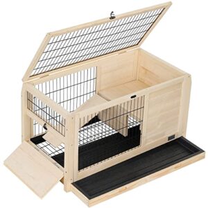 guinea pig cage hamster cages wooden indoor ferret cage with hideout, leak proof plastic tray & openable top, 2 levels small animal cage for chinchilla, hedgehogs, squirrel, gerbils1