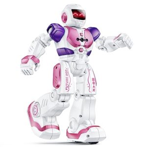ruko 6088 robot toys for kids, rc robot for girls, gesture sensing interactive smart robot, singing dancing rechargeable programmable, gifts for girls & boys 3 4 5 6 years old, pink