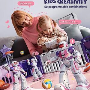 Ruko 6088 Robot Toys for Kids, RC Robot for Girls, Gesture Sensing Interactive Smart Robot, Singing Dancing Rechargeable Programmable, Gifts for Girls & Boys 3 4 5 6 Years Old, Pink